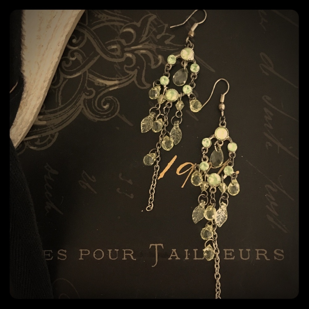 lime green sparkle droplet earrings